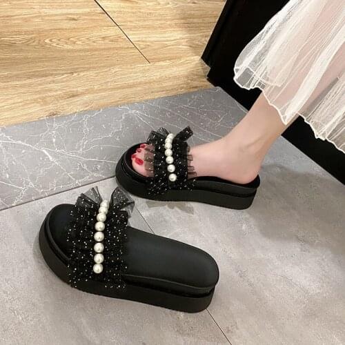 2021 Summer Women Slippers Thick Bottom Flat Sandals Pearl Outdoor Beach Slides Women Fashion Sandals Ladies Sandalias De Mujer