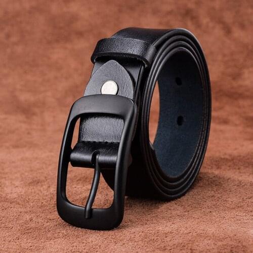 Womens leather belt, leather, pure cow leather, simple and versatile belt, black leisure decoration jeans, womens belt