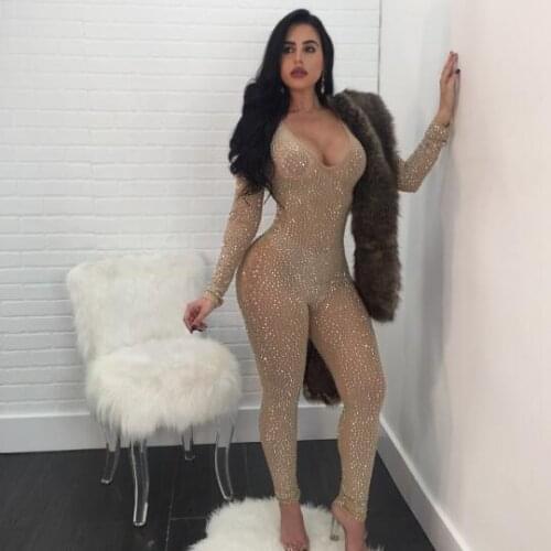 Sexy bodysuit women diamonds elegant jumpsuit rompers full length overalls for women DW536