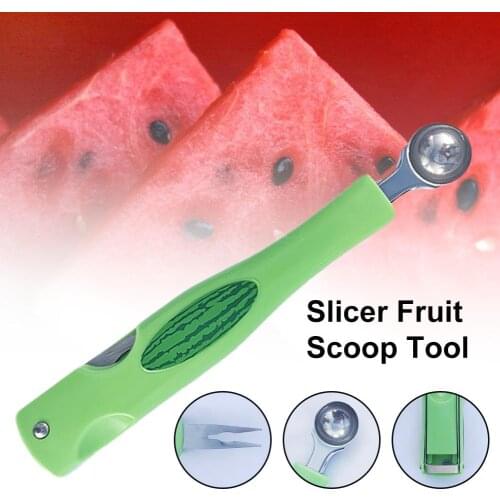 2Pcs Portable 3 in 1 Stainless Steel Melon Ballers Fork Slicer Fruit Scoop Tool