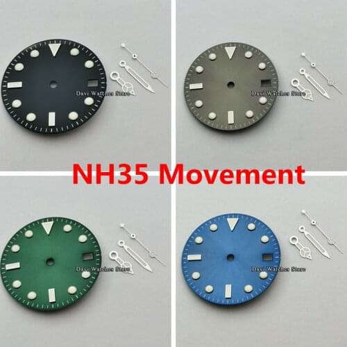 28.5mm Sterile Watch Dial + Silver Watch hands Fit NH35 Movement Watch Accessories