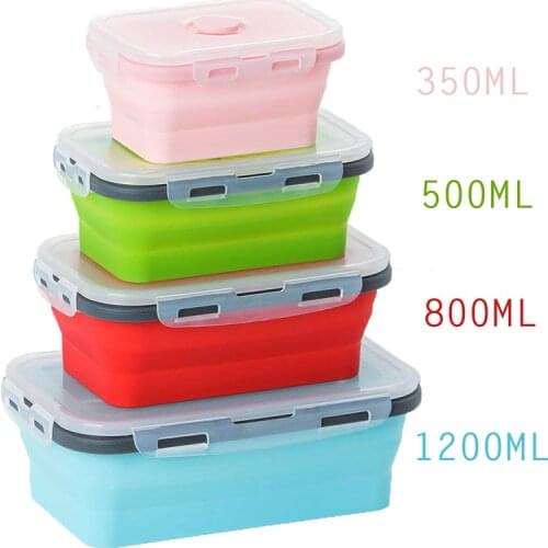 4 Sizes Collapsible Silicone Food Container Portable Bento Lunch Box Microware Home Kitchen Outdoor Food Storage Containers Box
