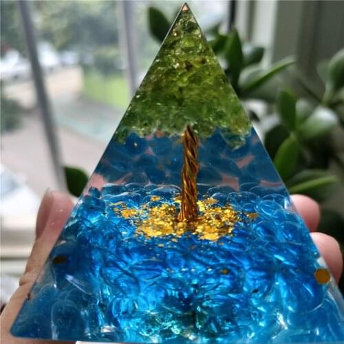 55-60mm Handmade Olivine Crystal Gravel Orgonite Pyramid Tree Of Life Reiki Chakra Energy Orgone Resin Glue Craft Gifts