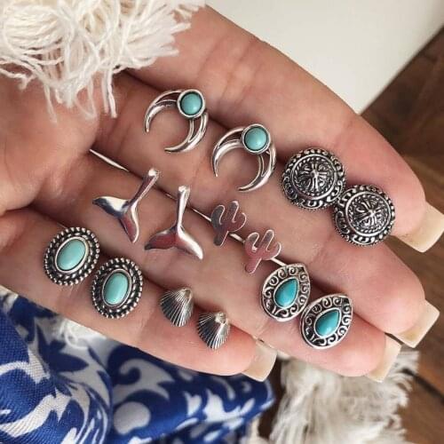 7 Pairs/Set Boho Mermaid Tail Cactus Stud Earrings for Women Shell Earring Boucle D'oreille Wedding Jewelry Brincos Female 2020