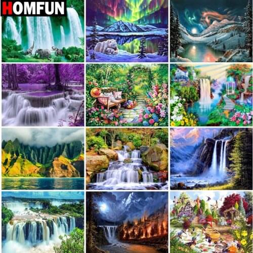 HOMFUN Full Square/Round Drill 5D DIY Diamond Painting "Waterfall landscape" Embroidery Cross Stitch 5D Home Decor Gift
