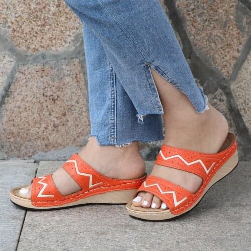 2021 Women Shoes Artificial Leather Women Sandlas Wedge Shoes Bohemian Low Heels Women Slippers Ladies Sandals Femmes Chaussures