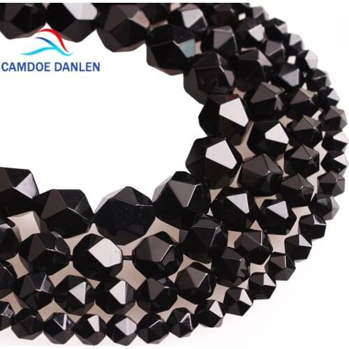 CAMDOE DANLEN Natural Carnelia Stone Faceted Black Agates Onyx Loose Beads 6 8 10 12 MM Fit Diy Beads Handmade Jewelry Making