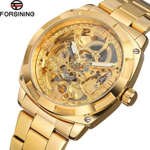 2019 Fashion Forsining Top Brand Luxury Gold Steel Watch Men Sport Business Clock Military Automatic Mechanical Wrist Skeleton