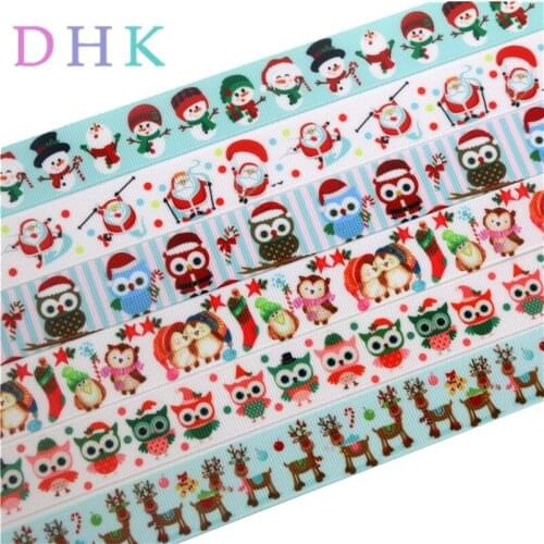 DHK 50yards christmas owl Santa deer printed grosgrain Ribbon Accessory hairbow headwear decoration Wholesale OEM S1009