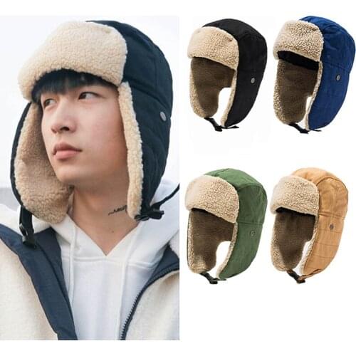 DT069 New Classic Retro Winter Hat Male Trend Fold Velvet Thicken Warm Soft Protection Ear Windbreak Riding Ski Bomber Hat