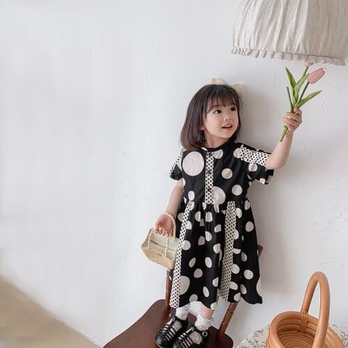 Geometric Cotton Girls Dress 2021 New Kids Summer Clothes Patchwork Buttons Baby Fashion Dress Toddler Clothes,#6313