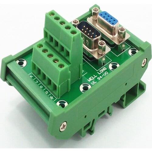 D-SUB DB9 DIN Rail Mount Interface Module Male/Female Header Breakout Board, Terminal Block, Connector