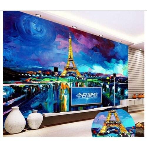 Customized 3d wallpaper 3d wall murals Night view of Paris hand-painted TV setting wal beauty mural wallpaper room