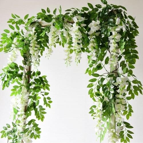 7ft 2M Wisteria Artificial Flowers Vine Garland Wedding Arch Decoration Fake Plants Foliage Rattan Flowers Wall Decor flores