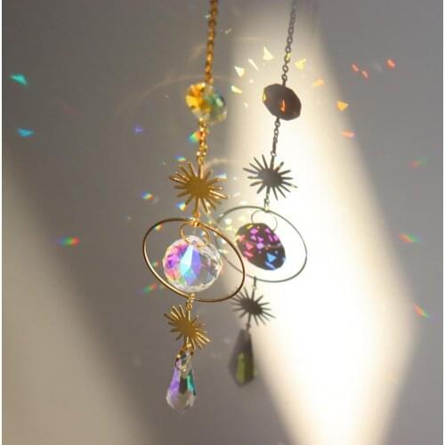 Artificial Crystal Pendant Ornament Handmade Attractive Wind Chime Star Moon Sun Catcher Hanging Pendant Decorations