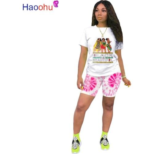 HAOOHU Tie Dye Print 2 Piece Set Women Outfit Top And Biker Shorts Set Summer Clothes For Women 2020 Cartoon Matching Sets