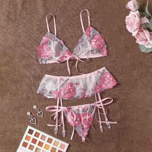 Multi Sexy Lingerie Print Push Up Bra Sets Womens Underwear Rose Embroidery Pajamas Sexy Brief Bra Garter Set Women Clothes