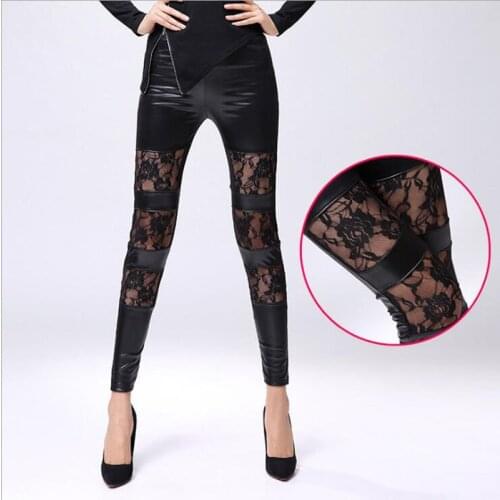 MSAISS PU Leather Leggings Lace Sexy Women Leggins Thin Black Leggings Calzas Mujer Leggins Leggings Stretchy Leggins