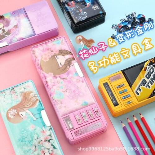 Transformers Multi-function Pencil Case Cartoon Creative Large-capacity Pencil Case Double-sided Stationery Box