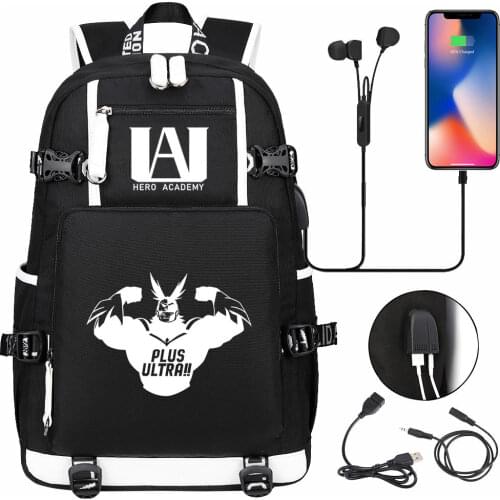 Fashion Anime My Hero Academia USB Boy Girl School Bag Large Capacity Teenagers Students Schoolbags Women Men Travel Backpack