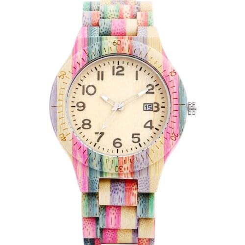 Mens Quartz Wooden Watch Unique Calendar Dial Wooden Watches Durable Colorful Wooden Band Wristwatch Male Clock Gifts