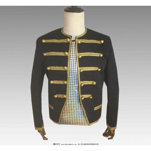 Mens Philharmonic Orchestra Performance Costumes Military Style None Button Collar Men Fashion Olive Drab Casual Blaser Jacket