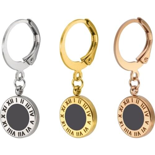 Stainless Steel Roman Numeral Earrings Buckle Elastic Ring Round Trend Fashion Personality Hypoallergenic