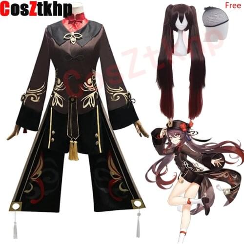 2021 New Genshin Impact Hu Tao Full Cosplay Costume Halloween Carnival Anime Performance Costume Includes Accessories Socks Hat