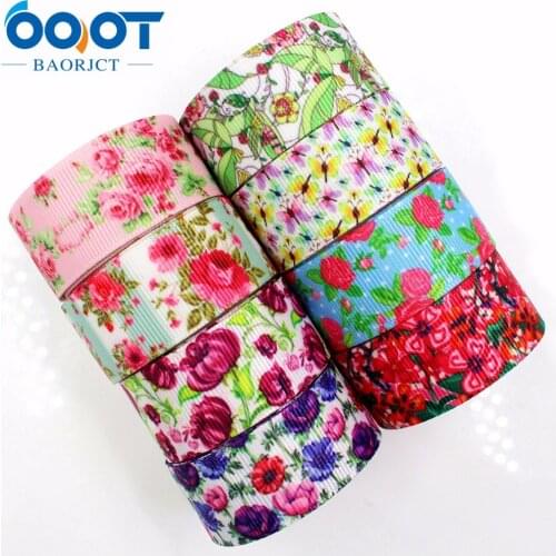 OOOT BAORJCT 175169 22mm 10yard Flower Ribbons Thermal transfer Printed grosgrain Wedding Accessories DIY handmade material