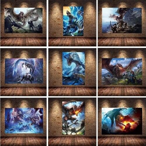 Warrior Dragon Fight Game Poster Canvas Paintings Wall Art Pictures Posters and Prints for Living Room Home Artwork Decoration