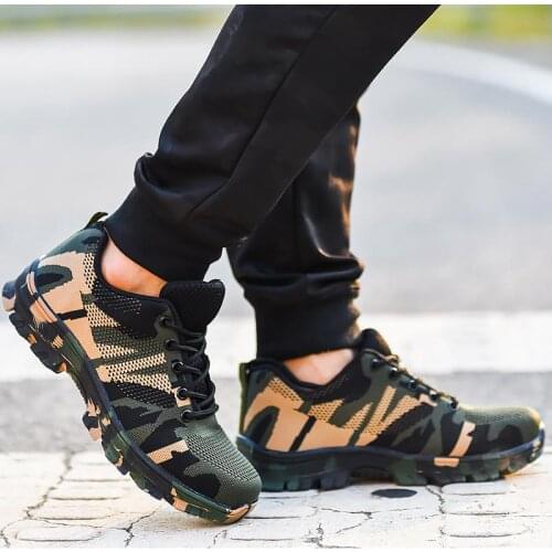 Work boots construction men shoes plus size 2021 camouflage puncture safety shoes outdoor steel toe cap shoes men ankle boots