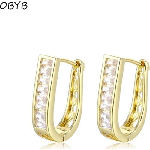 OBYB Luxury Shiny White Crystal Cubic Zircon Earrings U-shape Circle Hoop Earrings for Women Jewelry Piercing Ear Accessories