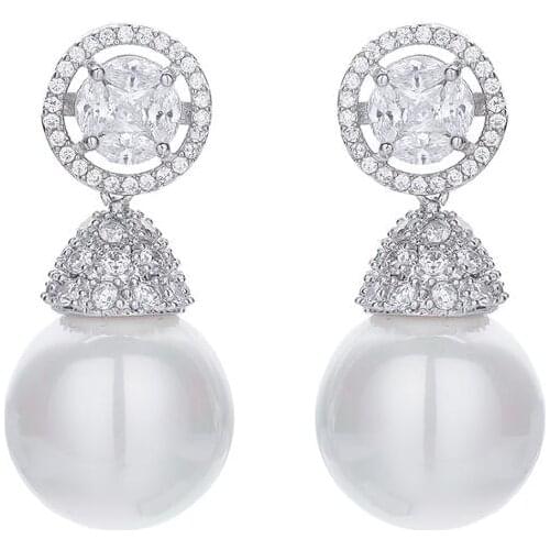 Pearl Cubic Zircon Drop Earrings for Wedding, Crystals Dangle Earring for Bride, Women Girl Gift CE10294