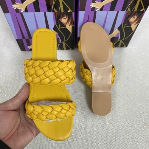 Fashion Woven Women Slides Candy Colors High Quality Ladies PU Leather Gladiator Shoes Woman Summer Beach Flat Female Slippers
