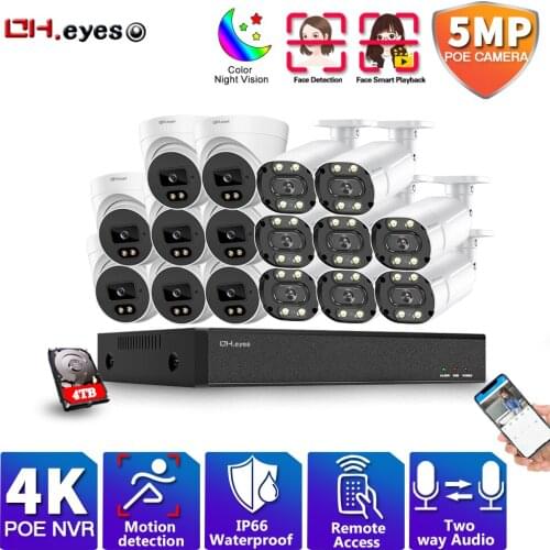 16 Channel CCTV Camera System Set 4K POE NVR Kit Outdoor Color Audio POE IP Bullet Security Surveillance Camera System Kit 16CH