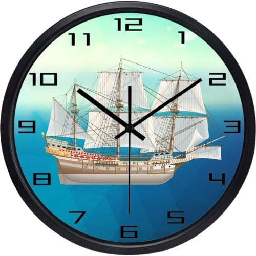 Mediterranean Sailing Boat Wall Clock for Living Study Room