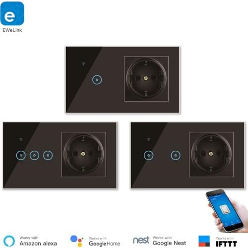 Alexa Compatible 90V 240V WiFi Socket Switch 2 In 1 Smart Wall Switch 16A Outlet eWeLink APP Remote Control EU Plug IFTTT