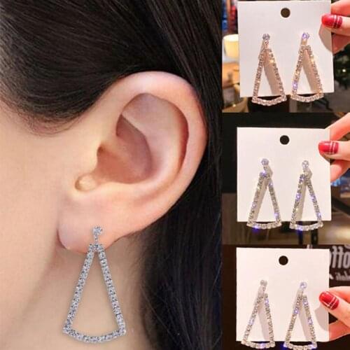 Women Full Rhinestone Hollow Triangle Geometric Dangle Ear Drop Earrings Luxury Wedding Party Jewelry Decor Accessory Gift new