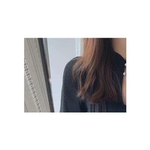 Women Black Kni Dress Long Lantern Sleeve Front Hollow Out A-Line Slim High Waist Pearl Buttons Early Autumn 2021 Mini Robe