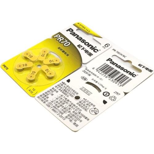 102pcs/lot Original Battery For Panasonic PR70 Hearing Aid 5.8MM*3.6MM 10 A10 Deaf-aid Cochlear Button Cell Batteries Audiphone