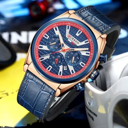 2021 CURREN Mens Watches Fashion Sports Chronograph Dials Watch Men Quartz Leather Waterproof Wristwatches for Male Clock