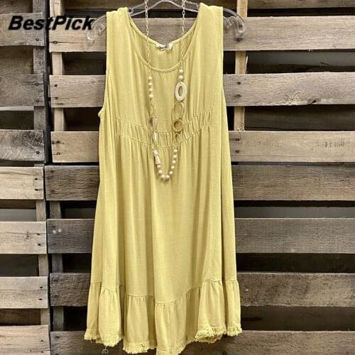 2021 Hot Sale Women Shirt Dresses Sleeveless O-Neck Ruffles Casual Summer Dress for Women Plus Size Loose Elegant Streetwear