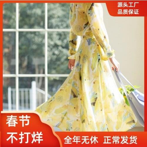2021 spring new fashion ink printing retro Elegant gentle temperament debonaire irregular large flower skirt long skirts women