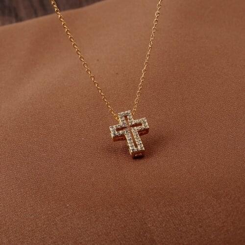 Simple Cute Small Hollow Cross Shape Pendant Necklace for Women Men Trendy Gold Color Chain Choker Collar Charm Necklace