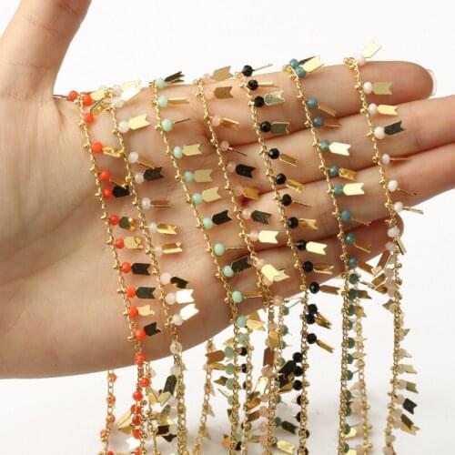 1 meter Gold Plated Faceted Crystal Stone Chain Wire Wrapped Rosary Brass Chain for Jewelry Making DIY Bracelet Ankle Necklace