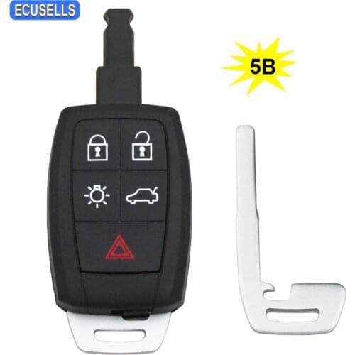 5 Button Remote Car Key Shell Case Fob 4+1 Button Smart Key Housing Cover for Volvo C30 C70 V50 S40 with Uncut Blade Insert Key