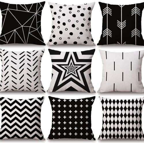 Black and White Stripe Dots Cross Cushion Cover Geometric Art Home Decor Throw Pillow Case Living Room Decoration
