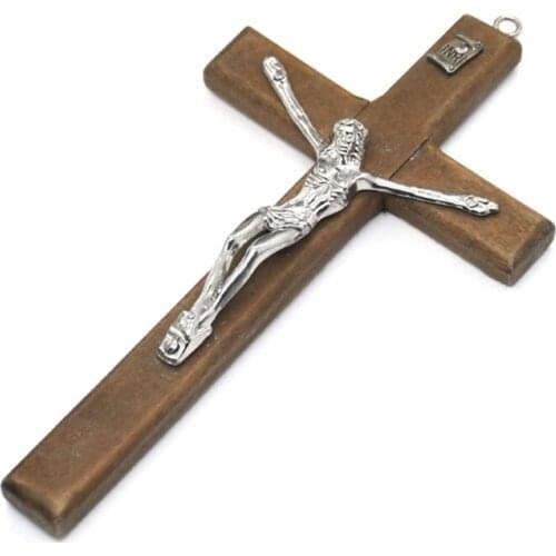 Wooden Jesus Cross Pendant Christ Suffering Statue Cross Religious Prayer Jesus