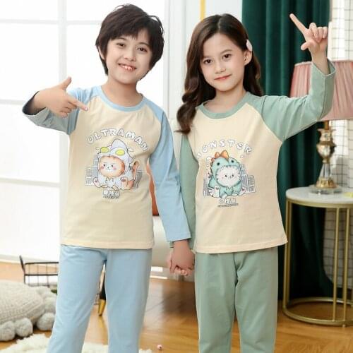 100% Cotton Spring Autumn Kids Homewear Suit Long Sleeve Boys Christmas Tracksuit Cartoon Children Pajamas Set Girls Sleepwear