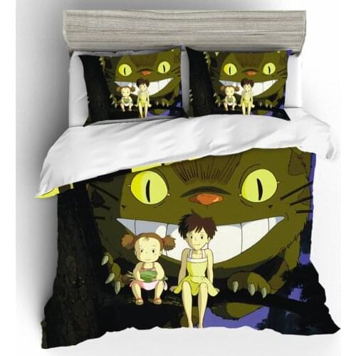 DIY Totoro Bedding Set 3D Home Textile Quality Qualified Cotton Single Queen King Size Bedding Set Duvet Cover Pillow Cases
